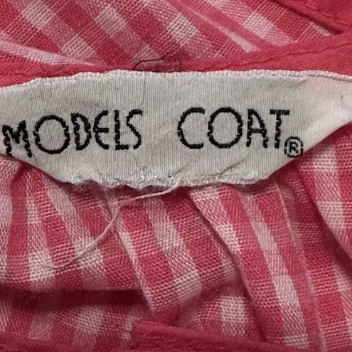 Models Coat L/XL Pink White Gingham Plaid House Coat House Dress Bird VTG Size L