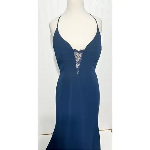 Hayley Paige Occasions Hayley Paige Sleeveless Sweetheart Neckline Lace Racerback Dress Navy Blue 12