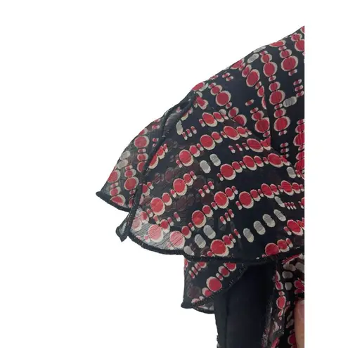 Petite Sophisticate Black Red Sheer Lined Split Flutter Sleeve 90s Y2K Top 12P