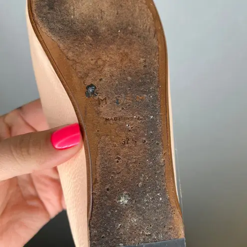 M.Gemi Leather Ballet Flats Square Toe Bow Peach Nude Women's Shoes Pink Size 7.5