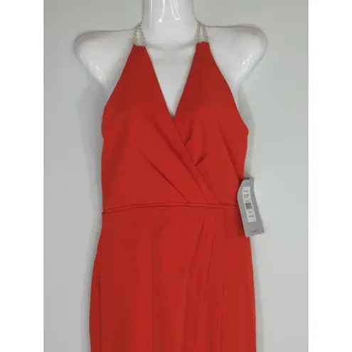 JS Collections Red Ruched Back V Neck Party Dress Women 2 NWT Valentine Holiday