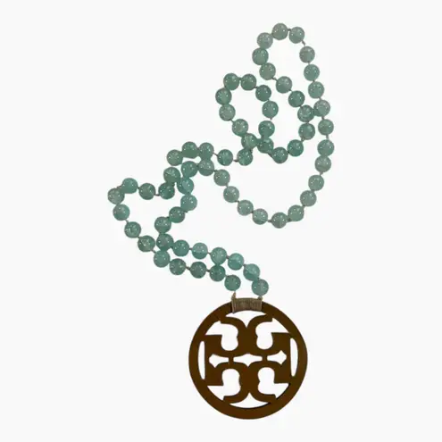 Tory Burch Statement Pendant Necklace Semi Precious Stones Sea Mist Green Handmade Jewelry