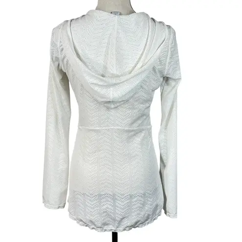 prAna Medium Angie Hooded Pullover Top Perforated V-Neck Stretch Pocket Hi-Low