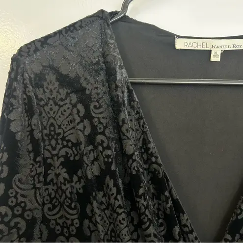 Rachel Roy Black Burnout Floral Long Sleeve Zipper Tulip Sheath Dress Size XL