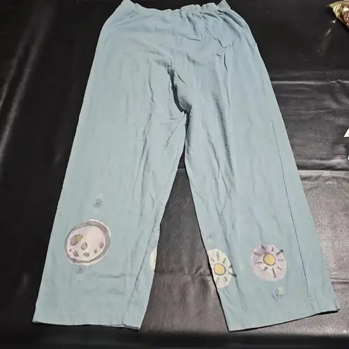 Blue Fish Womens Green Hand Painted Stretch Pants Lagenlook‎ 1 16