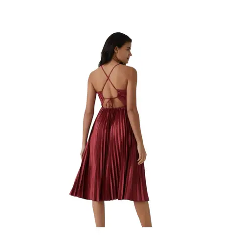 Halara V Neck Lace Up Pleated Midi Dress NWT