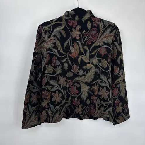 Vintage Dressbarn Tapestry Jacket Womens Medium Black Floral Print Dark Romantic
