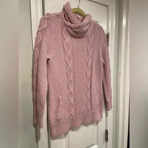 L.L. Bean Signature Size M Lavender Pullover Cotton Cowl Neck Fisherman Sweater Purple Size M