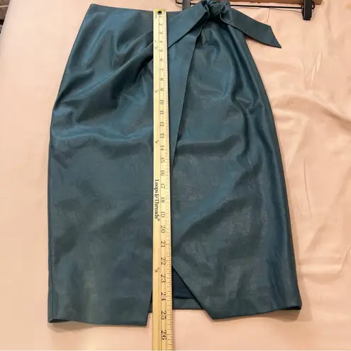 Rebecca Taylor Faux Leather Elegant High Rise Blue Tie Waist Faux Wrap Skirt 00