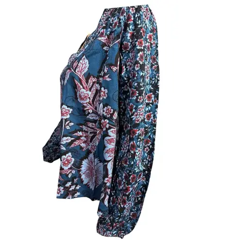 NWT Band Of The Free Josie Sapphire Floral Long Sleeve Oversized Peasant Top XS Blue