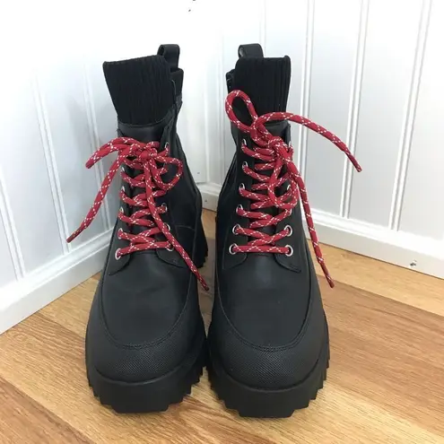 NURTURE Whitney Black Leather Lace Up Combat Boot Ankle Bootie Hiking Size 6 New