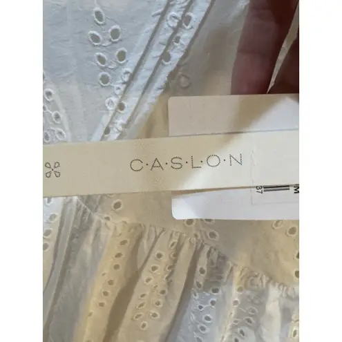 Caslon Eyelet Three-Quarter Sleeve Cotton Midi Dress Size Large Tiered Peasant