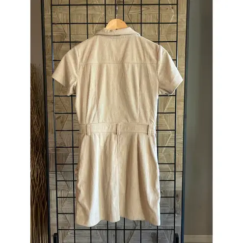 Ces Femme Corduroy Dress Sz Small Cream Zip Up Front Pockets Mini Y2K Tan