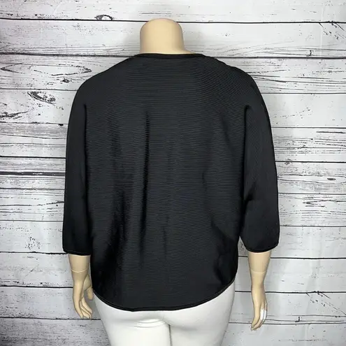 T Tahari NWT Size XL Black Ribbed Rayon/Nylon Knit Clasp Front Cardigan Jacket
