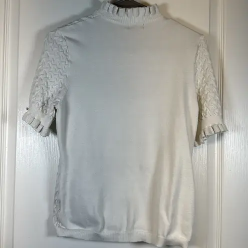 Ontwelfth White Mockneck Textured Blouse Chest Peephole Size Large EUC #2983