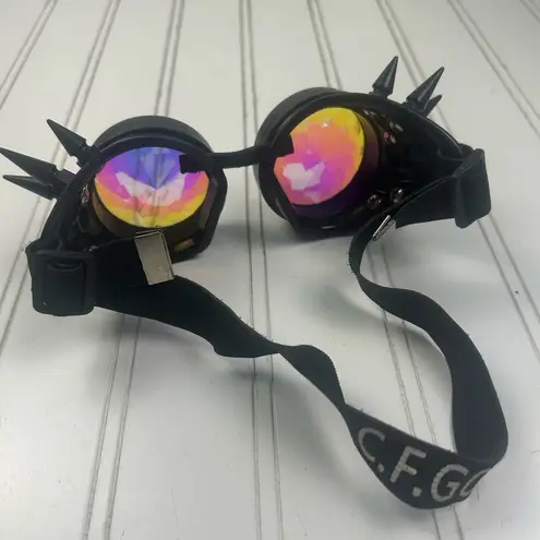 Steampunk Kaleidoscope Spike Goggles Rainbow Lens Festival Rave Costume Eyewear Black