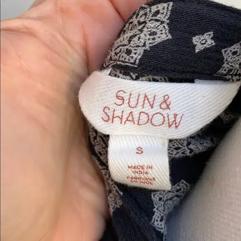 Sun & Shadow Gauze Tunic Button-Down Crochet Blouse Boho Festival Shirt Small