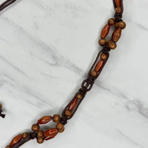 Brown Wood Beaded Tie Belt Boho Hippie Festival Size Small S ✨