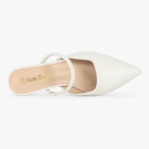 NEW White Pointed Toe Low Chunky Pumps Block Closed Toe Slip on Kitten Heels 8.5