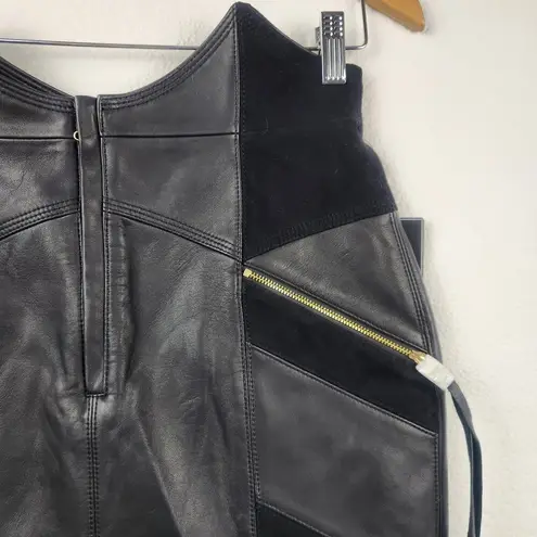 Retrofete Fae Patchwork Skirt Black Lamb Leather Goat Suede Size Medium NWT