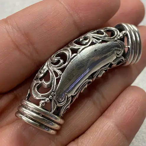 Vintage 925 Sterling Silver Ornate Filigree Tube Bead Charm Scrollwork Pendant