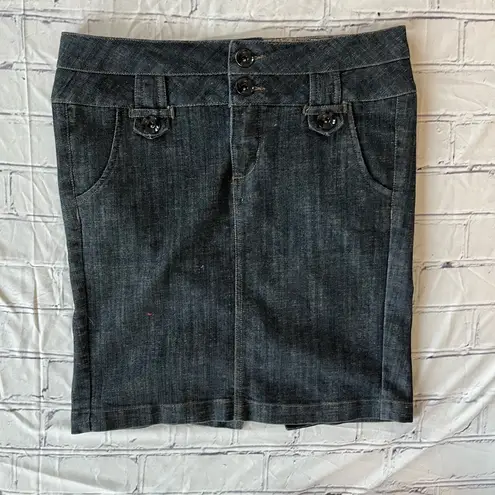 Boom Boom Jeans Grey Mini Denim Skirt Jean Dark Wash Low Rise Women’s M Preppy