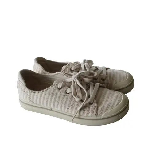 Keen Women's Sneakers Lace Up Canvas White Tan Stripes Size 8.5