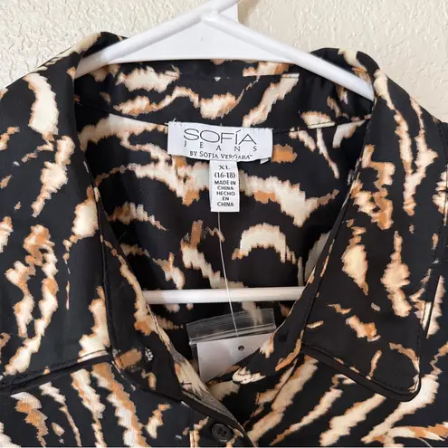 Sofia by Sofia Vergara Black and Tan Zebra Print Button Down Shirt Size XL