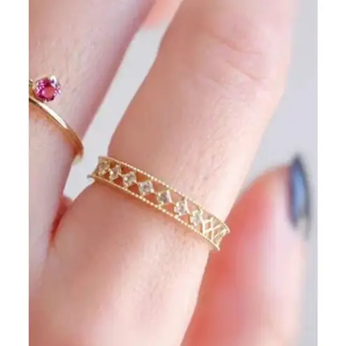 Boutique 14k Gold Plated S925 Hollow‎ Simulated Diamond Ring, Adjustable