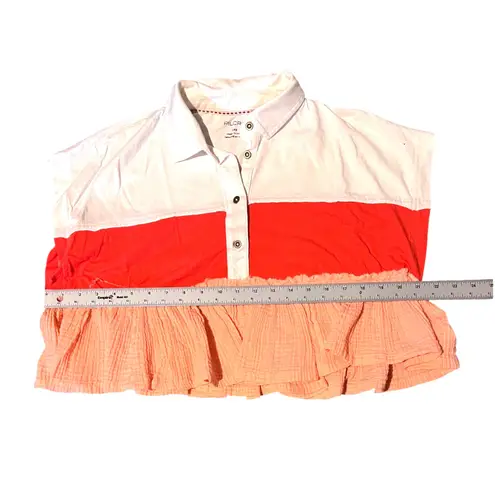 Pilcro Anthropologie Bonfire Rugby Top Pink Cotton Cropped Collared Shirt XXS White