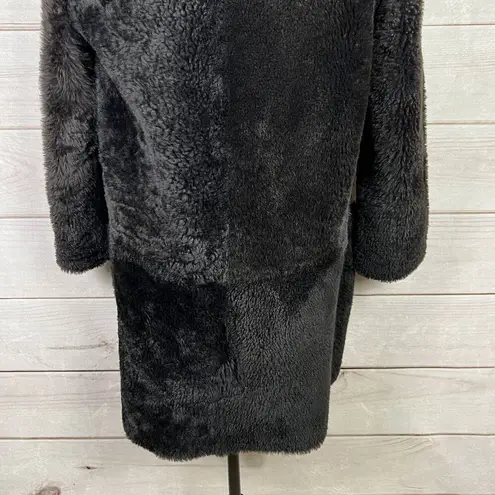 ZARA  Woman Studio Lamb Furskin Suede Lined Coat Jacket Open Front Black Sz XS/S