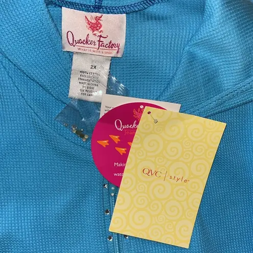 Quacker Factory NWT 2X Blue - Fleur De Lis Embellished Waffle Knit Vest Jacket