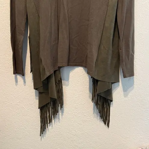 INC International Concepts Olive Fringe Cardigan Faux Suede Boho Size L Earthy Green Size L