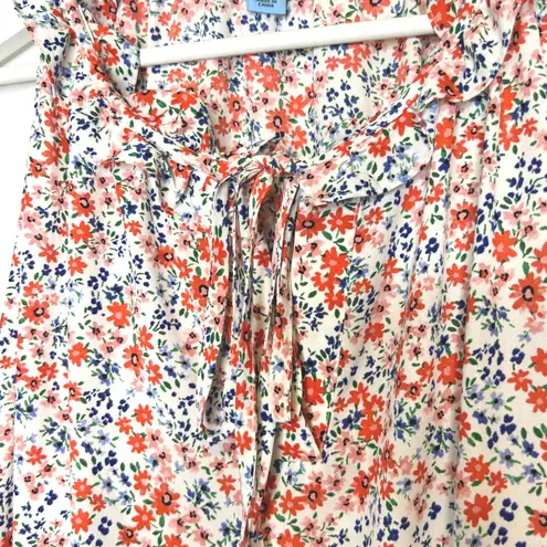 CeCe Floral Ruffle Tie Neck Sleeveless Blouse Top XL