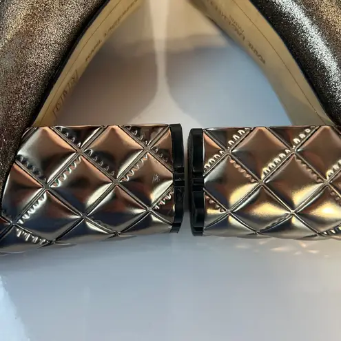 Karl Lagerfeld Paris Metallic Quilted Block Heel Pumps Bronze Gold Size 11