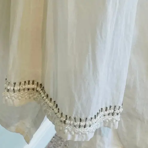 Badgley Mischka White Beaded Tunic Top