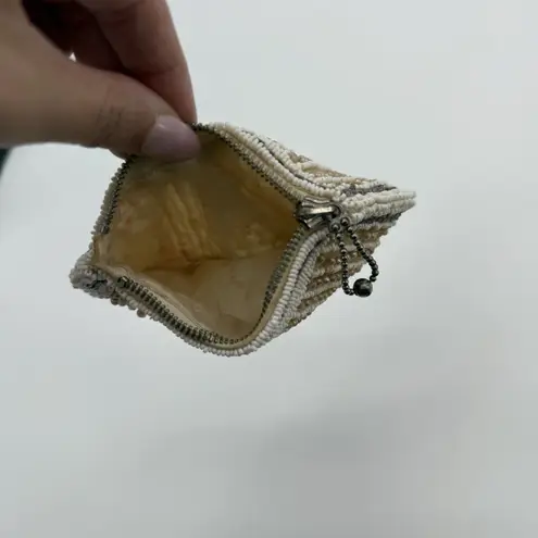 Vintage Small Beaded Coin Pouch Delicate Dainty Tan