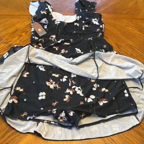 Smismivo Plus Size One Piece Built in Shorts Tummy Control Swimdress Brown