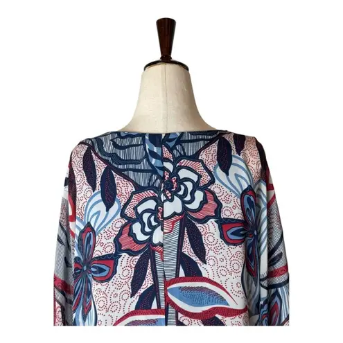 Jade Shirt Women XS Blue Red Floral Print Chiffon Flowy Tunic Top Preppy Boho