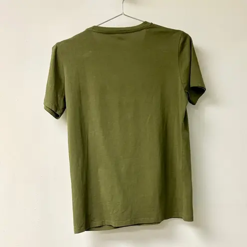Balmain Logo Short Sleeve T-Shirt With Gold Button Olive Women's Size XS
