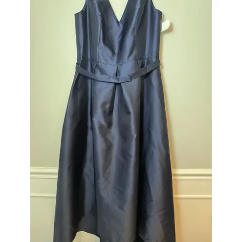Alfred Sung Midnight Blue V Neck High Low Sleeveless Belted Satin Gown D723S 14R