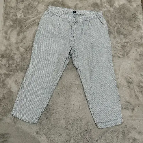 J.Crew Striped linen blend drawstring pant Size 18 casual pull on beach crop White