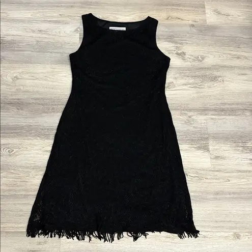 Jessica Howard Black Lace with Fringe Bottom Sleeveless Knee Length Dress Size 8