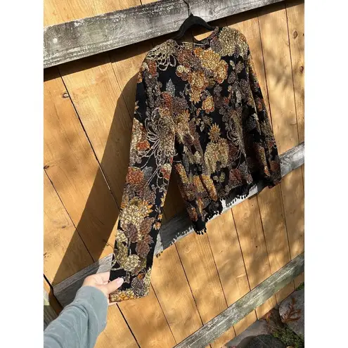 Vintage MSK Womens Floral Metallic Beaded Open Front Cardiganā Top Large Black