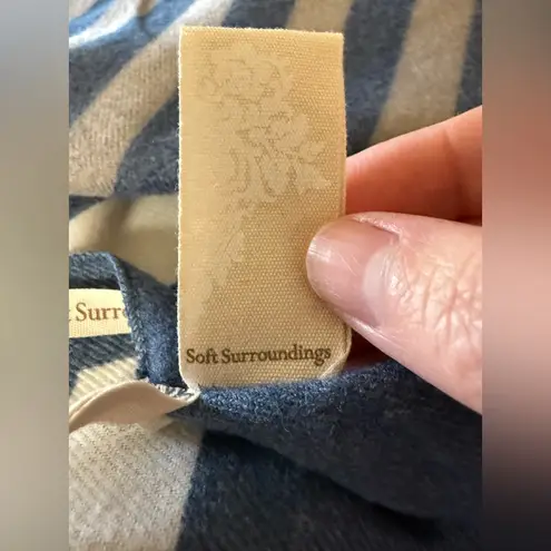 Soft Surroundings Long Scarf Blue Abstract Geometric Lines NWT With FLAWS