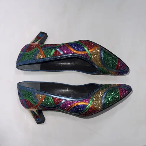 Vintage Margaret Jerrold Retro Holiday Party Glitter Jeweled Pumps Heels Shoes 7
