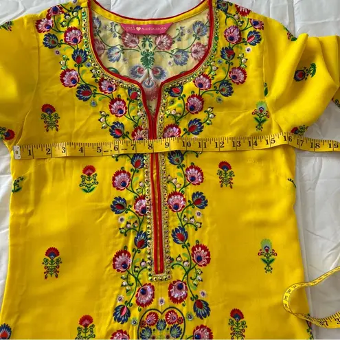 Biba Manish Arora Yellow Kurta Dress Sequined Floral Design Diwali Weddi…