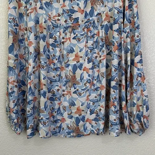 Pretty Garden Tie V-Neck Long Sleeves Floral Blouse Top, Size XL
