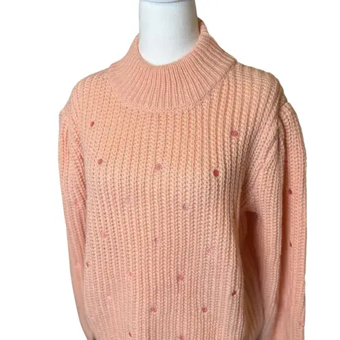 English Factory Anthropologie Peach Polka Dot Chunky Knit Sweater Large NWT