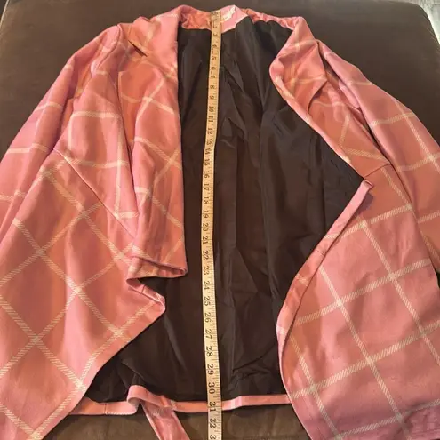 Women’s Pink Turn Down Collar Wrap Trench Coat Grid Pattern Size L (**Tag XL) Size L